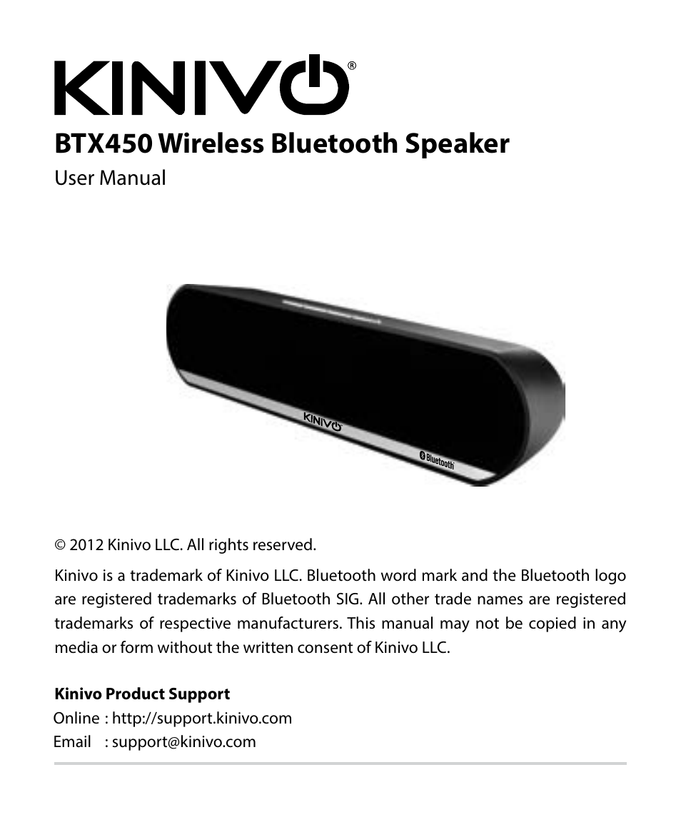 Kinivo BTX450 Wireless Bluetooth Speaker EN User Manual | 16 pages