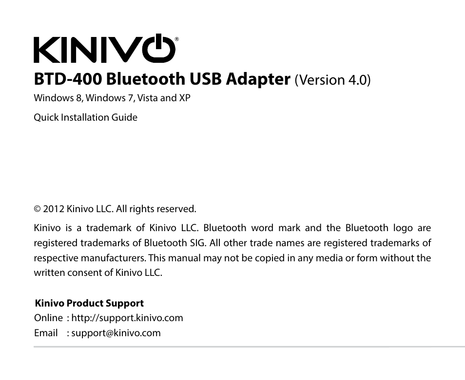Kinivo BTD-400 Bluetooth 4.0 USB adapter EN User Manual | 8 pages