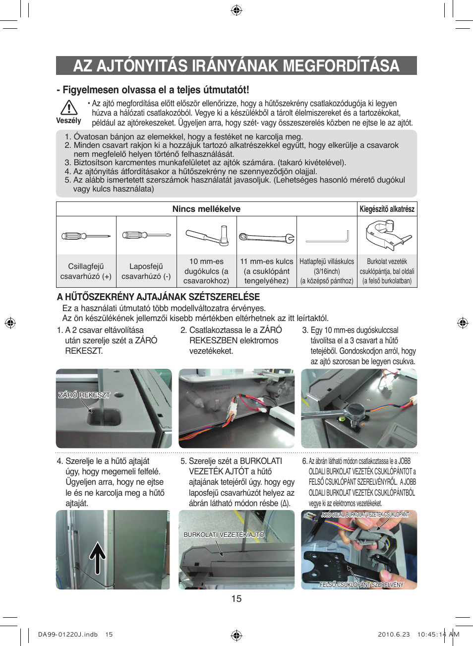 Az ajtónyitás irányának megfordítása, Figyelmesen olvassa el a teljes  útmutatót | Samsung RL41WCSW User Manual | Page 55 / 100