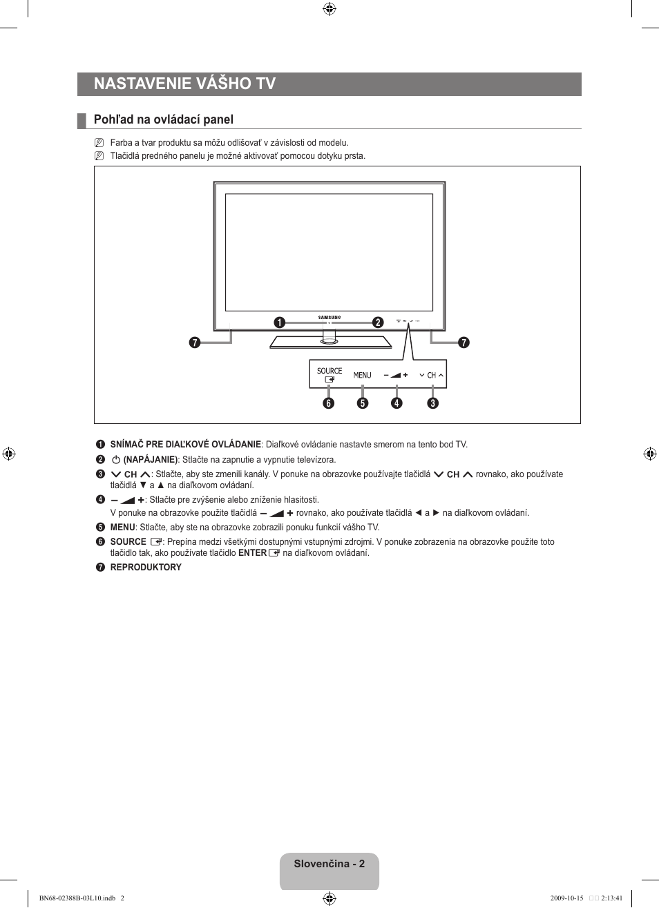Nastavenie vášho tv, Pohľad na ovládací panel | Samsung UE32B6000VW User  Manual | Page 382 / 542 | Original mode