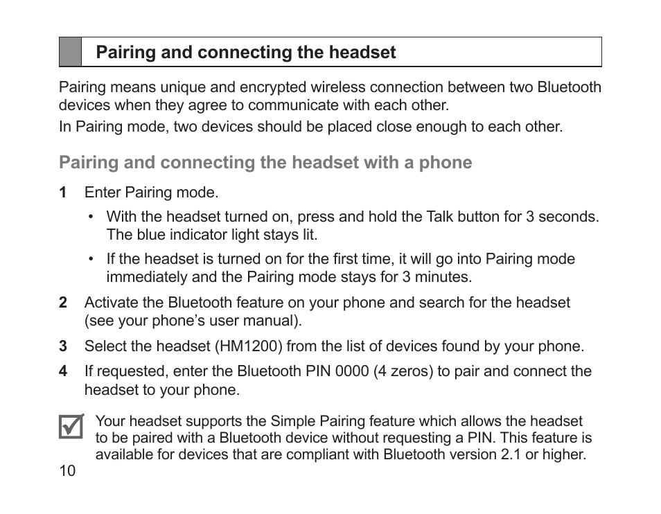 Pairing and connecting the headset | Samsung HM1200 User Manual | Page 12 /  154