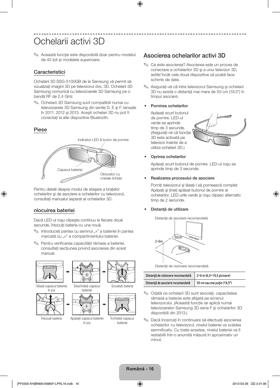 Ochelarii activi 3d, Asocierea ochelarilor activi 3d | Samsung PS60F5500AW  User Manual | Page 208 / 385