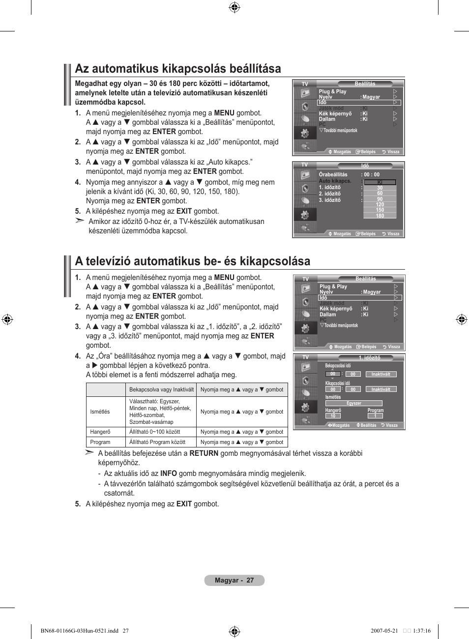 Az automatikus kikapcsolás beállítása, A televízió automatikus be- és  kikapcsolása | Samsung LE23R81B User Manual | Page 297 / 463