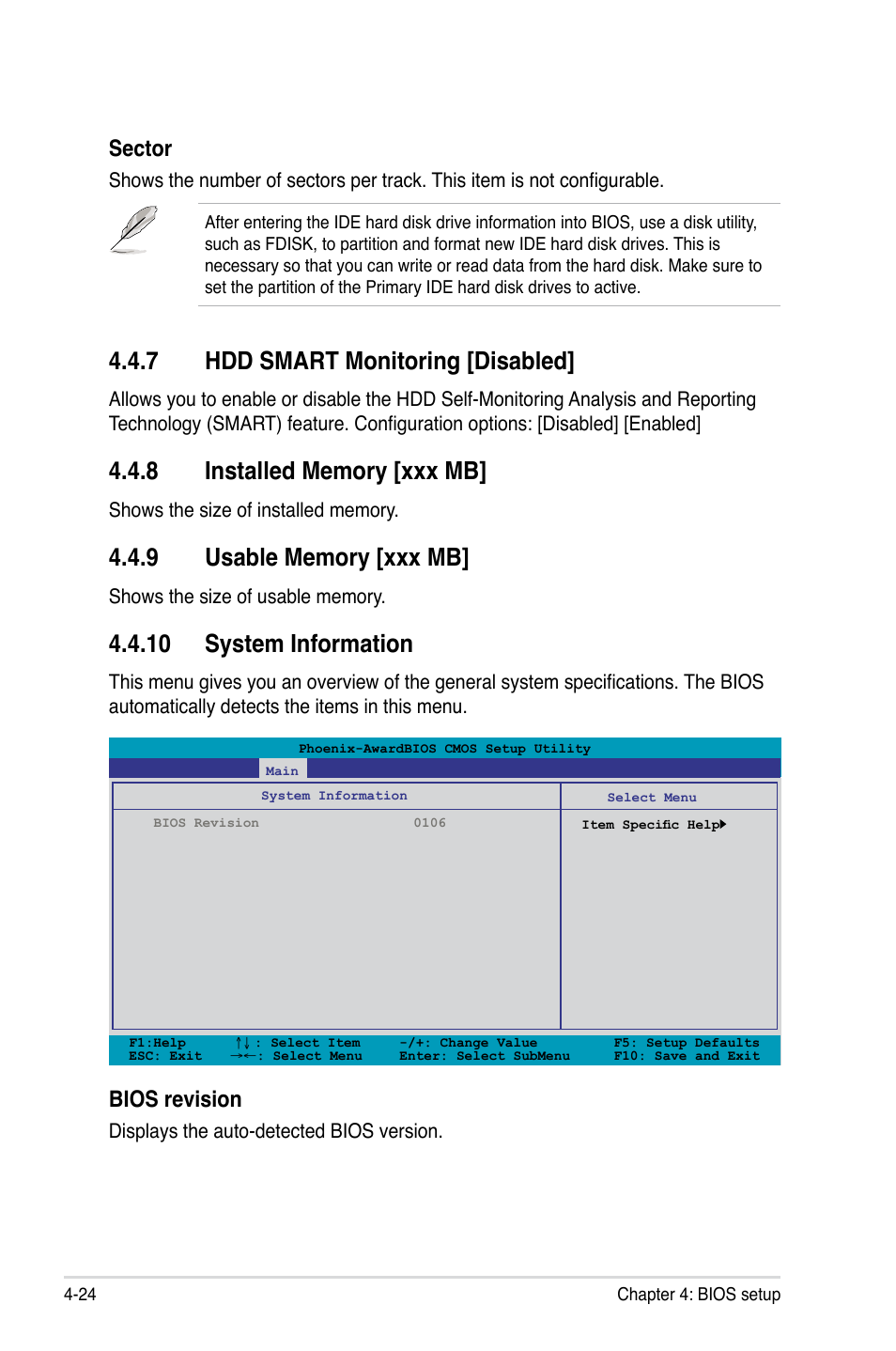7 hdd smart monitoring [disabled, 8 installed memory [xxx mb, 9 usable  memory [xxx mb | Asus E3746 User Manual | Page 102 / 196 | Original mode