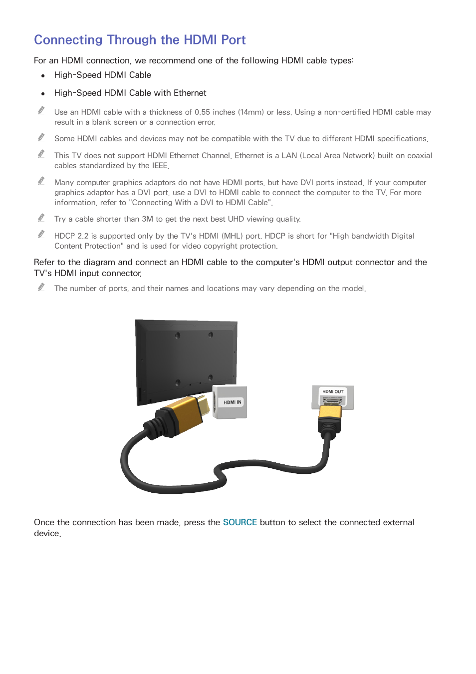 Connecting through the hdmi port | Samsung UN55HU7200FXZA User Manual |  Page 22 / 230
