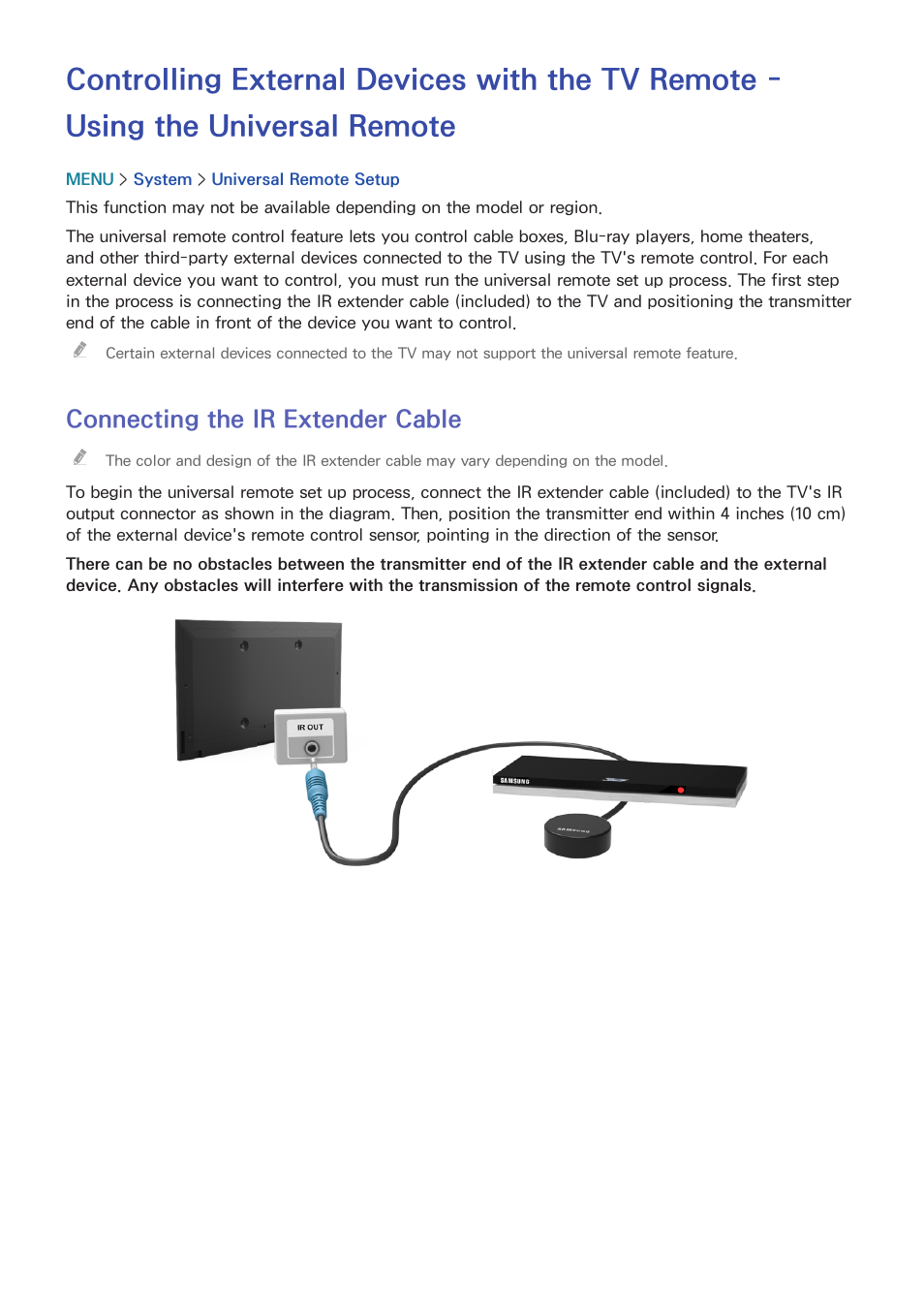 Connecting the ir extender cable | Samsung UN24H4500AFXZA User Manual |  Page 22 / 146