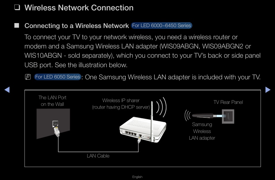 Wireless network connection, Connecting to a wireless network | Samsung  UN40D6420UFXZA User Manual | Page 81 / 303