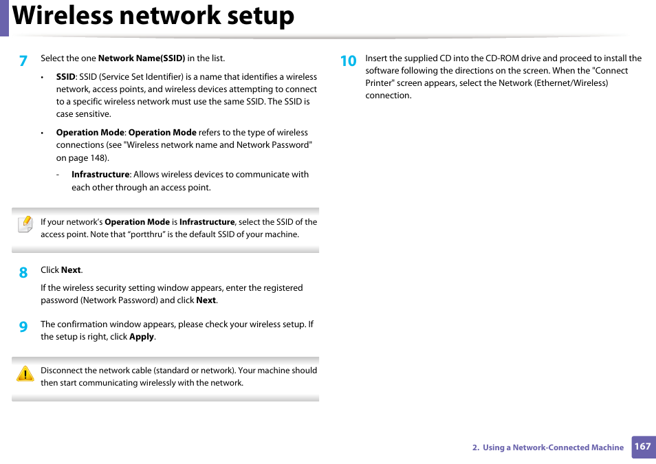 Wireless network setup | Samsung SL-M2070W-XAA User Manual | Page 167