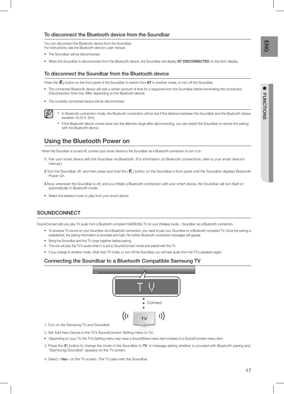 Soundconnect, Using the bluetooth power on | Samsung HW-H550-ZA User Manual  | Page 17 / 26