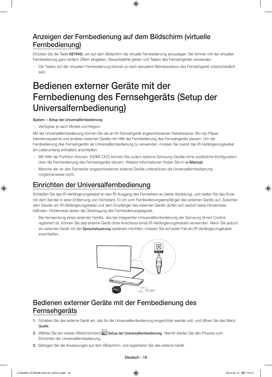 Setup der universalfernbedienung, Einrichten der universalfernbedienung |  Samsung UE40H6400AY User Manual | Page 63 / 71 | Original mode