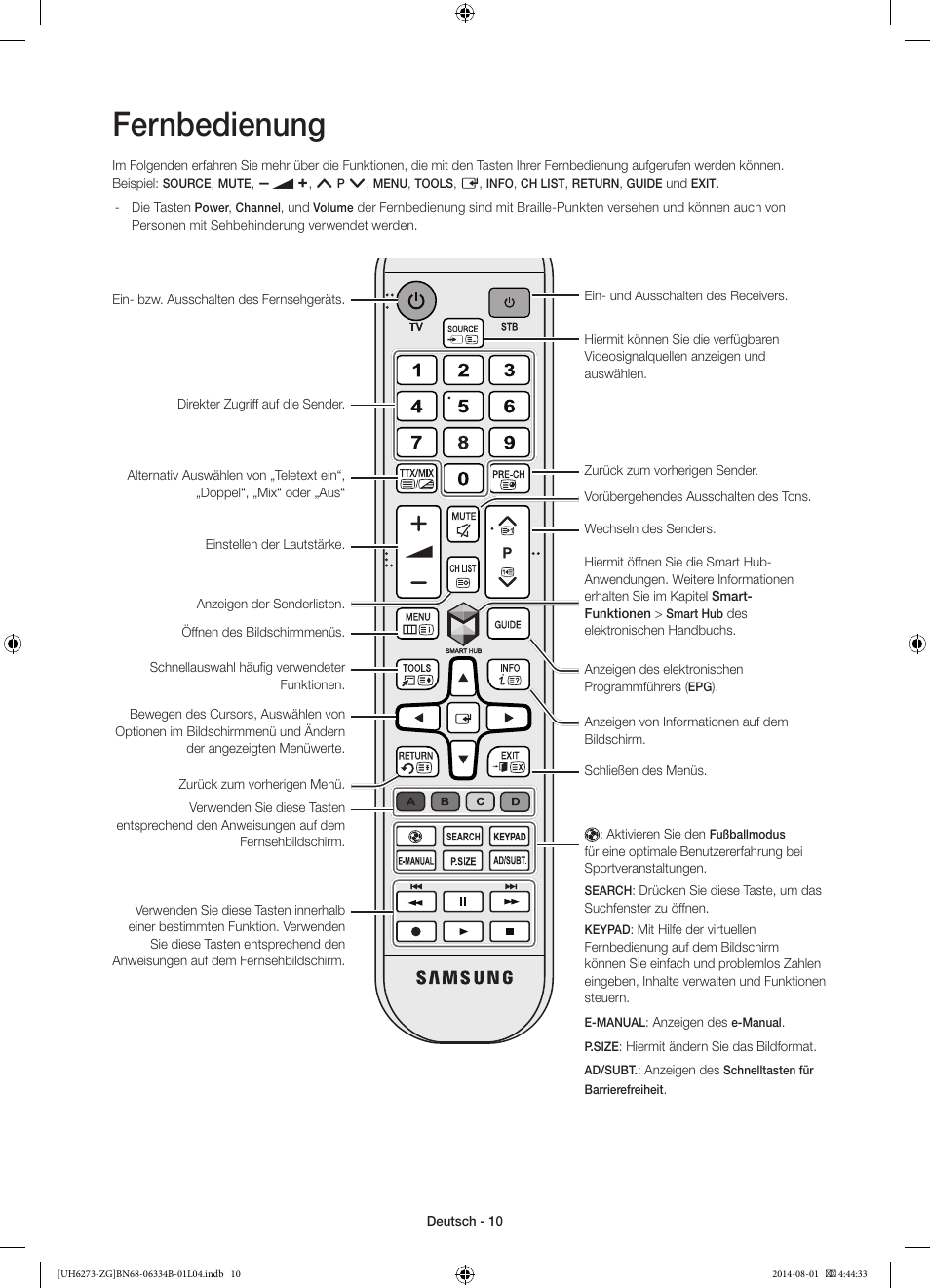Fernbedienung | Samsung UE32H5373SS User Manual | Page 30 / 82 | Original  mode