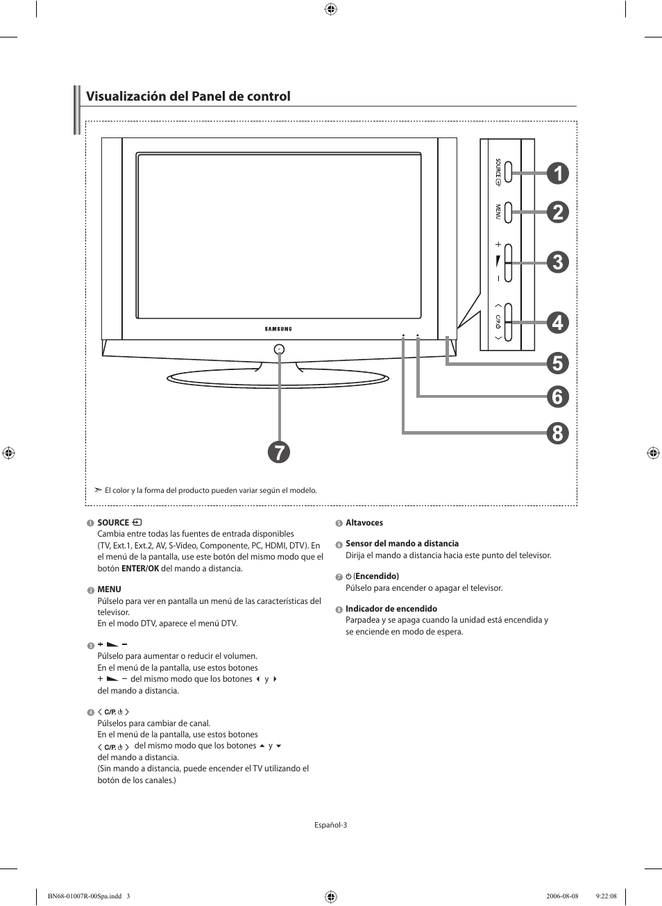 Visualización del panel de control | Samsung LE37S73BD User Manual | Page  44 / 81 | Original mode