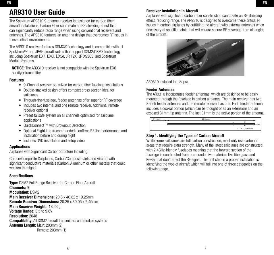 Ar9310 user guide | Spektrum SPMAR9310 User Manual | Page 4 / 45