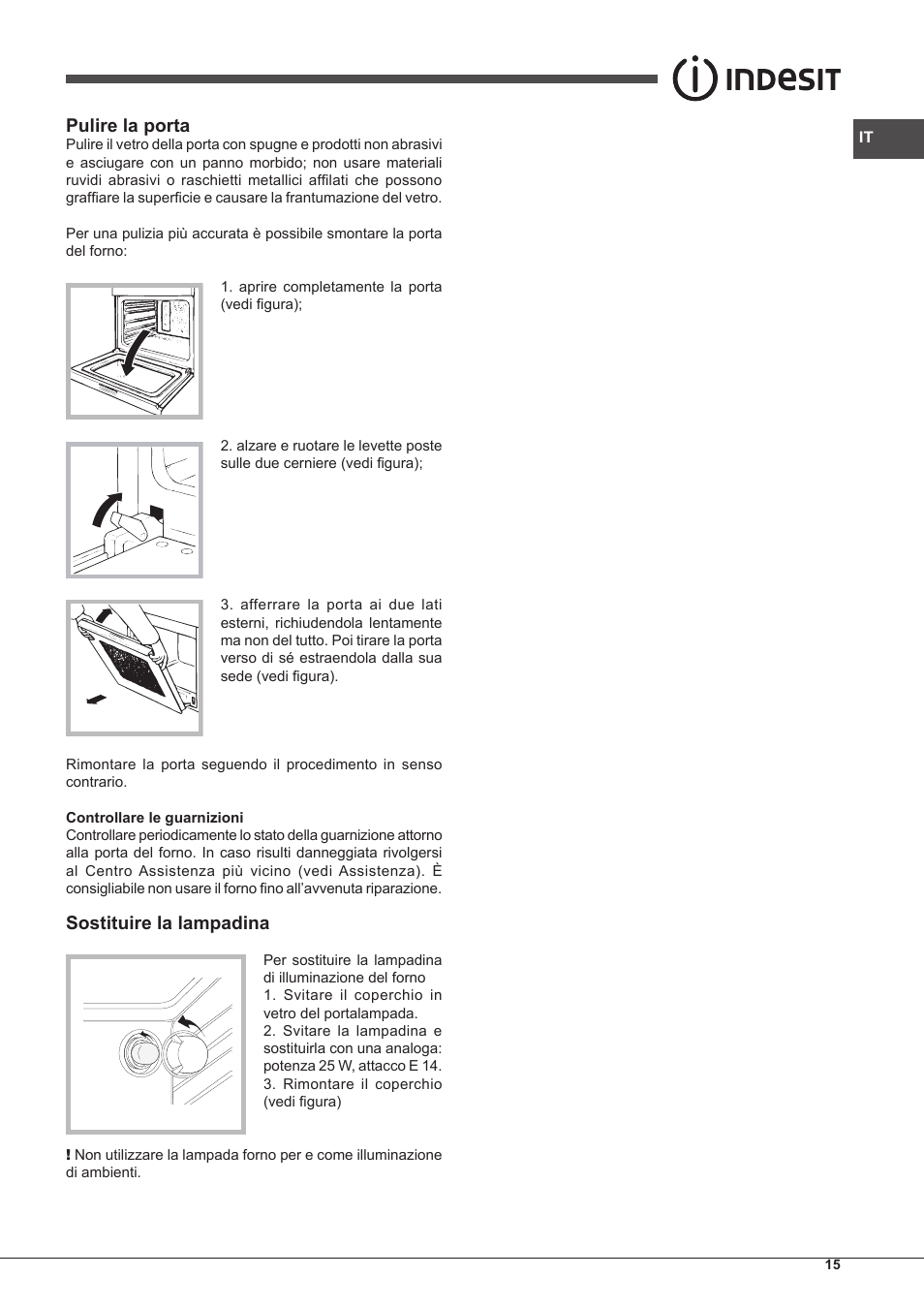 Pulire la porta, Sostituire la lampadina | Indesit FMR-54-K.A-(AV) User  Manual | Page 15 / 44
