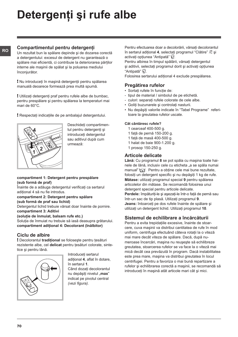 Detergenţi şi rufe albe | Indesit IWUC-4105-(EU) User Manual | Page 70 / 84