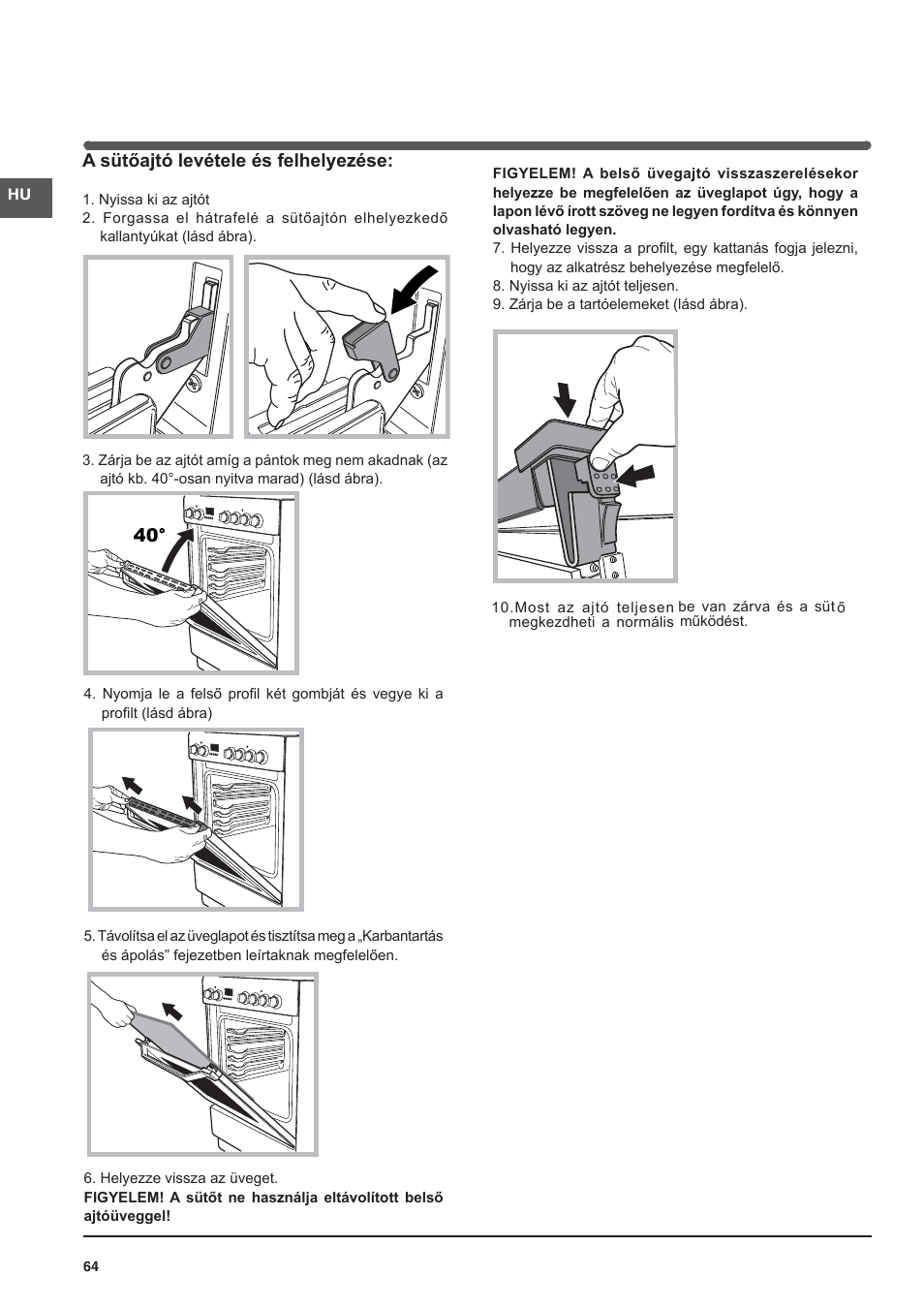 A sütőajtó levétele és felhelyezése | Indesit I5V7H6A(X)-EU User Manual |  Page 64 / 76