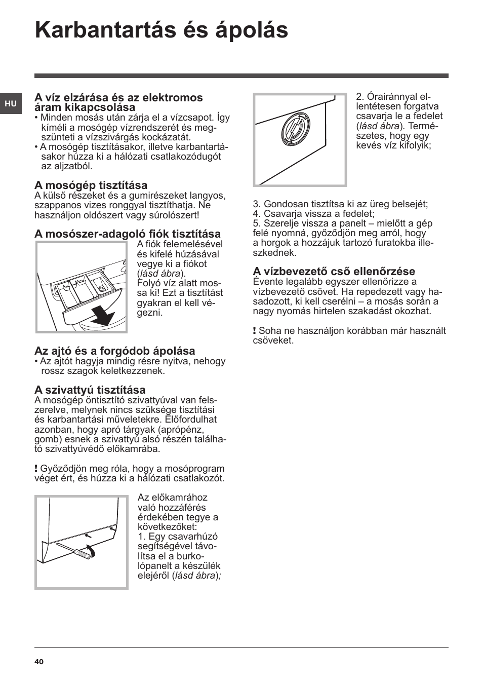 Karbantartás és ápolás | Indesit IWUD-4105-(EU) User Manual | Page 40 / 60