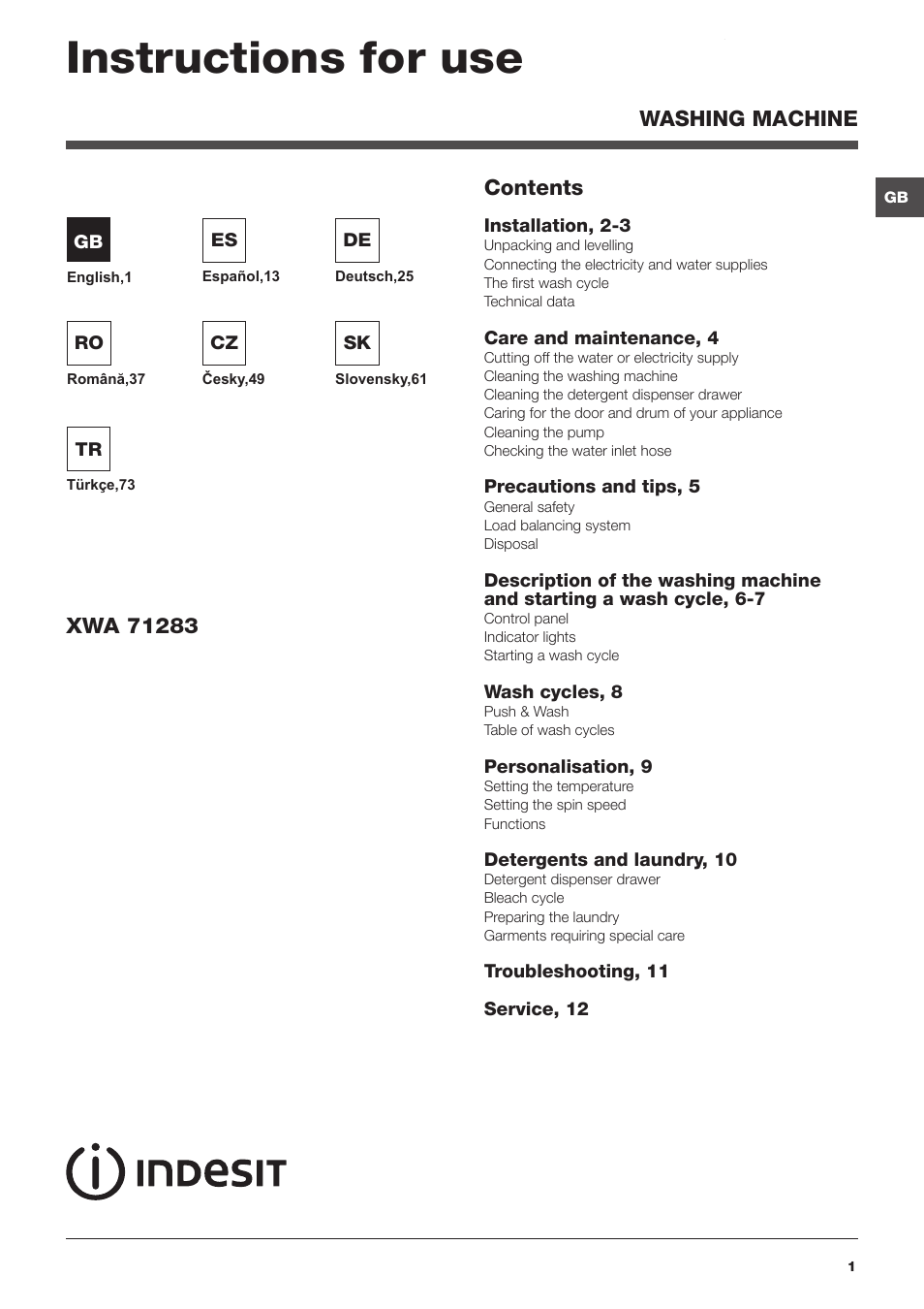 Indesit XWA-71283X-W-EU User Manual | 84 pages
