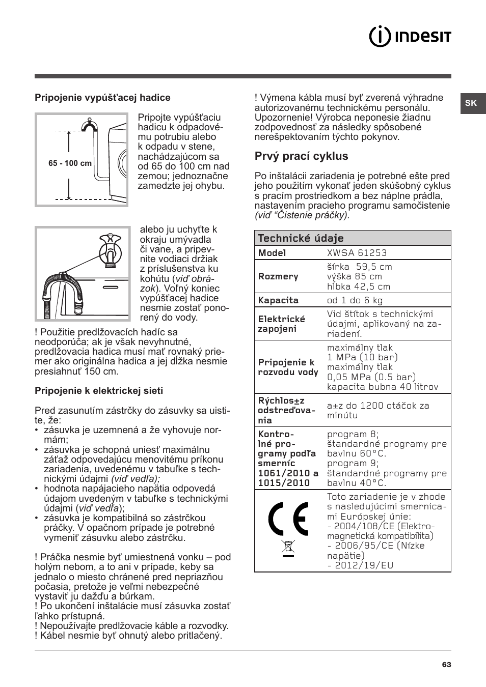 Indesit XWSA-61253-W-EU User Manual | Page 63 / 72 | Original mode