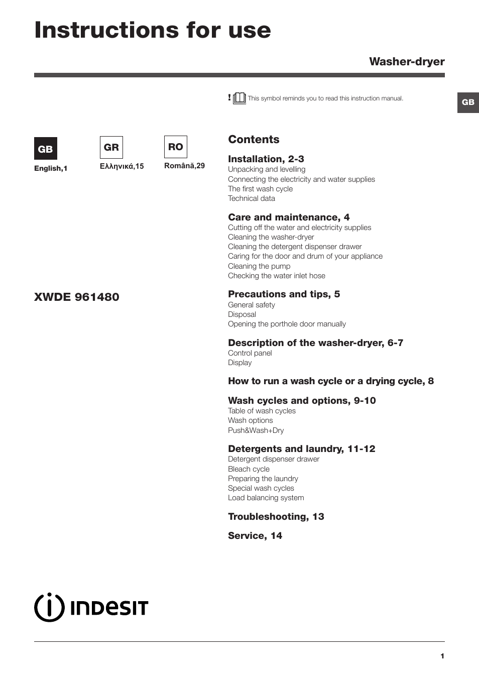Indesit XWDE-961480X-WSSS-EU User Manual | 44 pages