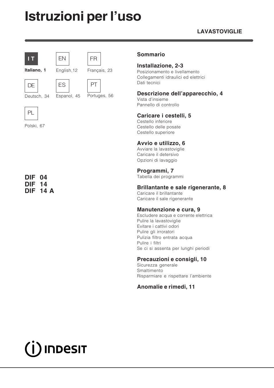 Indesit DIF 14 A User Manual | 80 pages