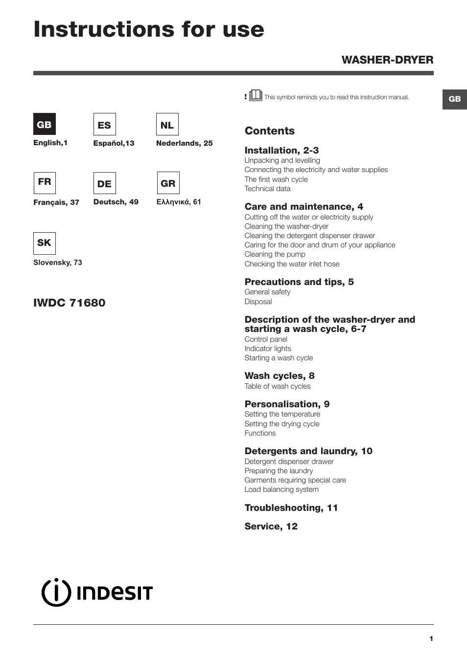 fuga de la prisión Inaccesible filtrar Indesit IWDC-71680-ECO-(EU) User Manual | 84 pages