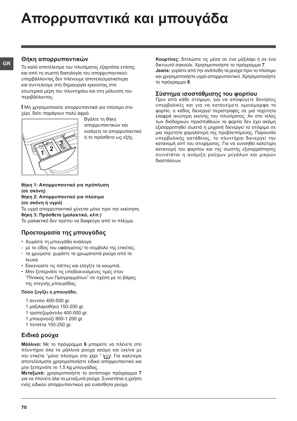 Απορρυπαντικά και μπουγάδα | Indesit IWDC-71680-ECO-(EU) User Manual | Page  70 / 84 | Original mode