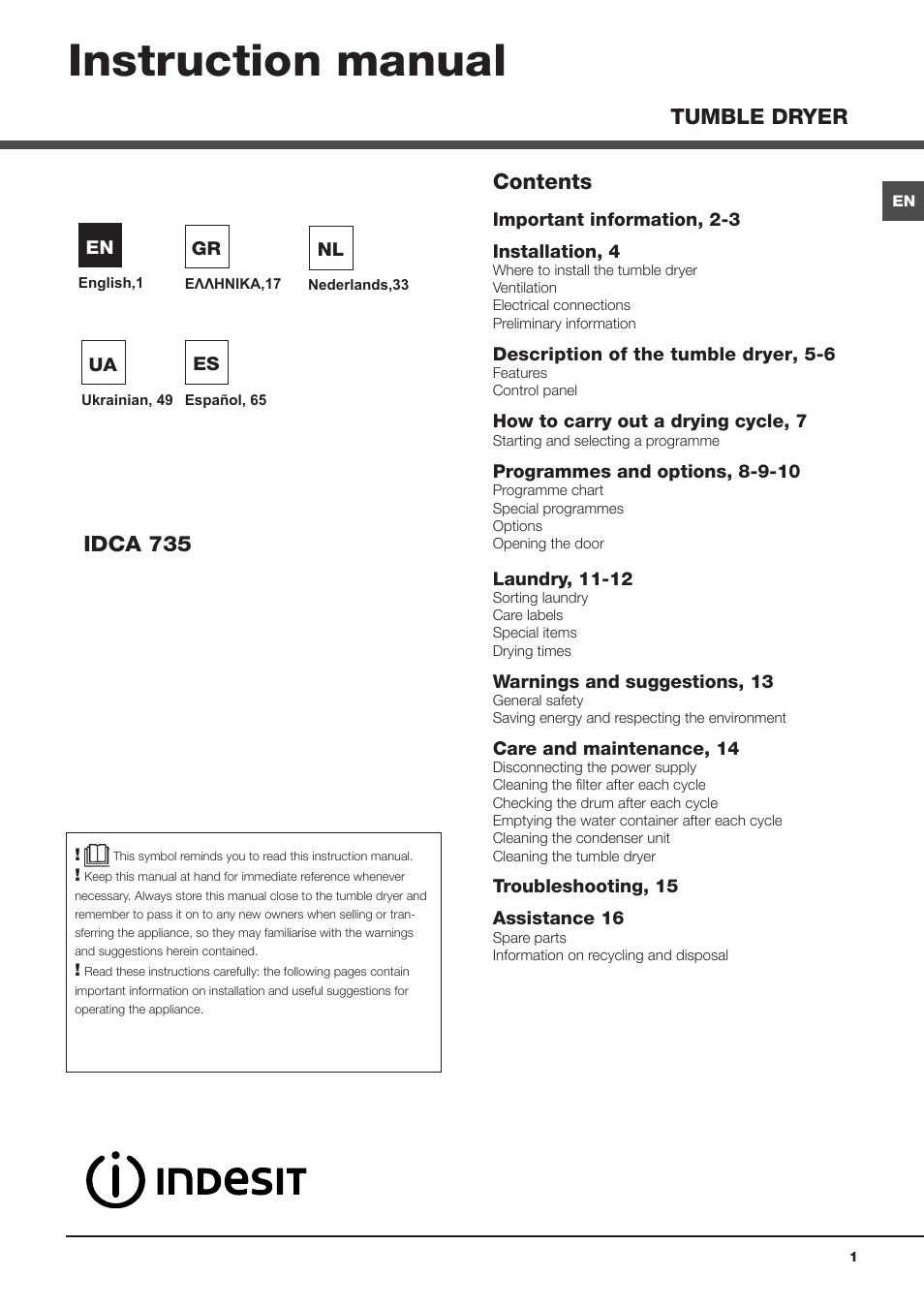 Indesit IDCA-735-ECO-(EU) User Manual | 80 pages