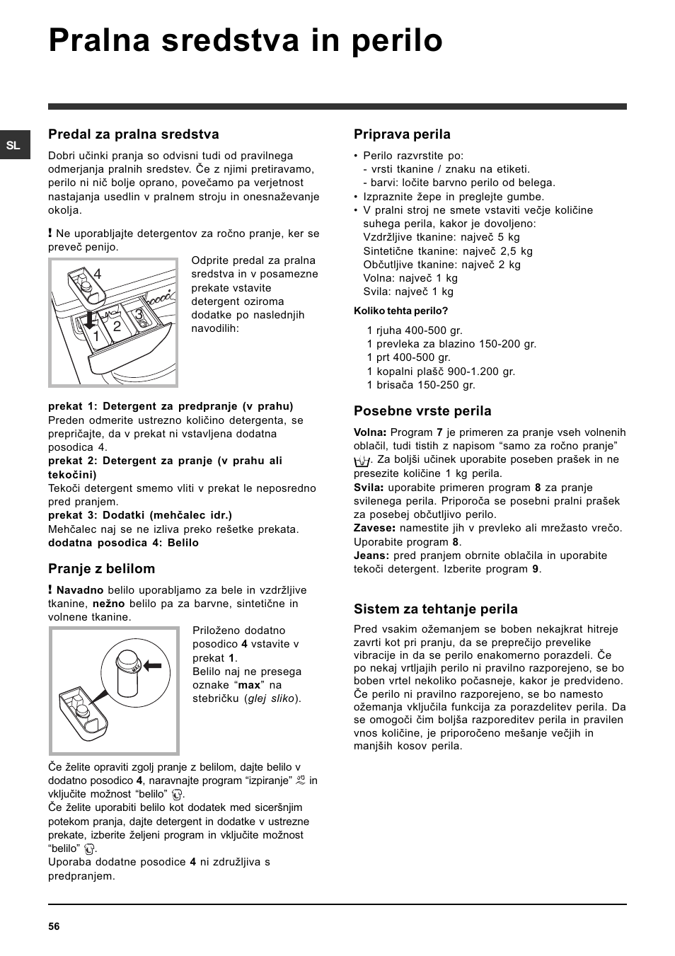 Pralna sredstva in perilo | Indesit IWC-5085-(EU) User Manual | Page 56 / 72