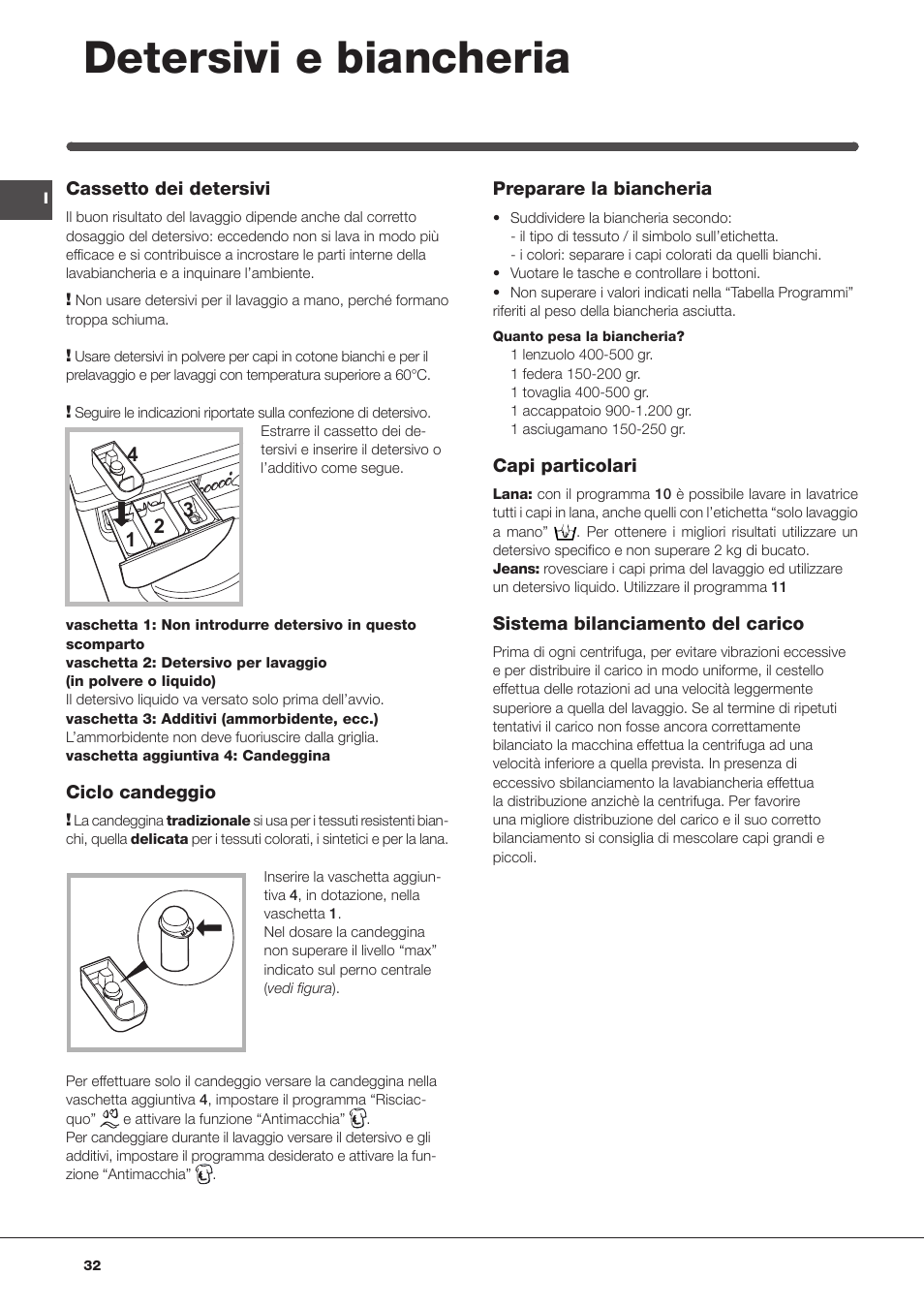 Detersivi e biancheria | Indesit IWC-81051-C-ECO(EU) User Manual | Page 32  / 60