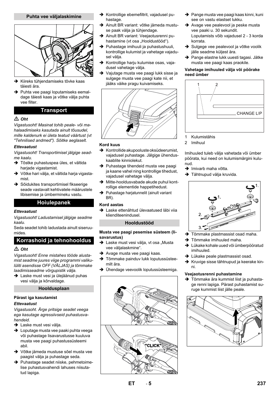 Transport hoiulepanek korrashoid ja tehnohooldus | Karcher B 40 C Ep R 55  User Manual | Page 237 / 276