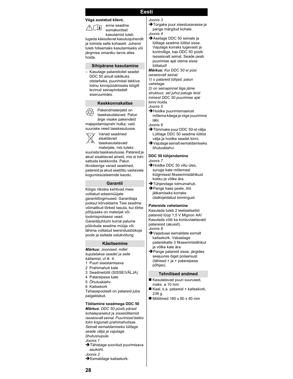 Eesti | Karcher DDC 50 User Manual | Page 26 / 32 | Original mode