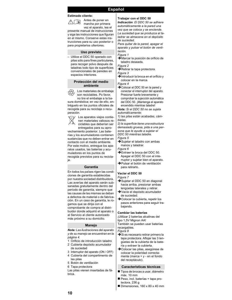 Español, Estimado cliente, Uso previsto | Karcher DDC 50 User Manual | Page  8 / 32 | Original mode