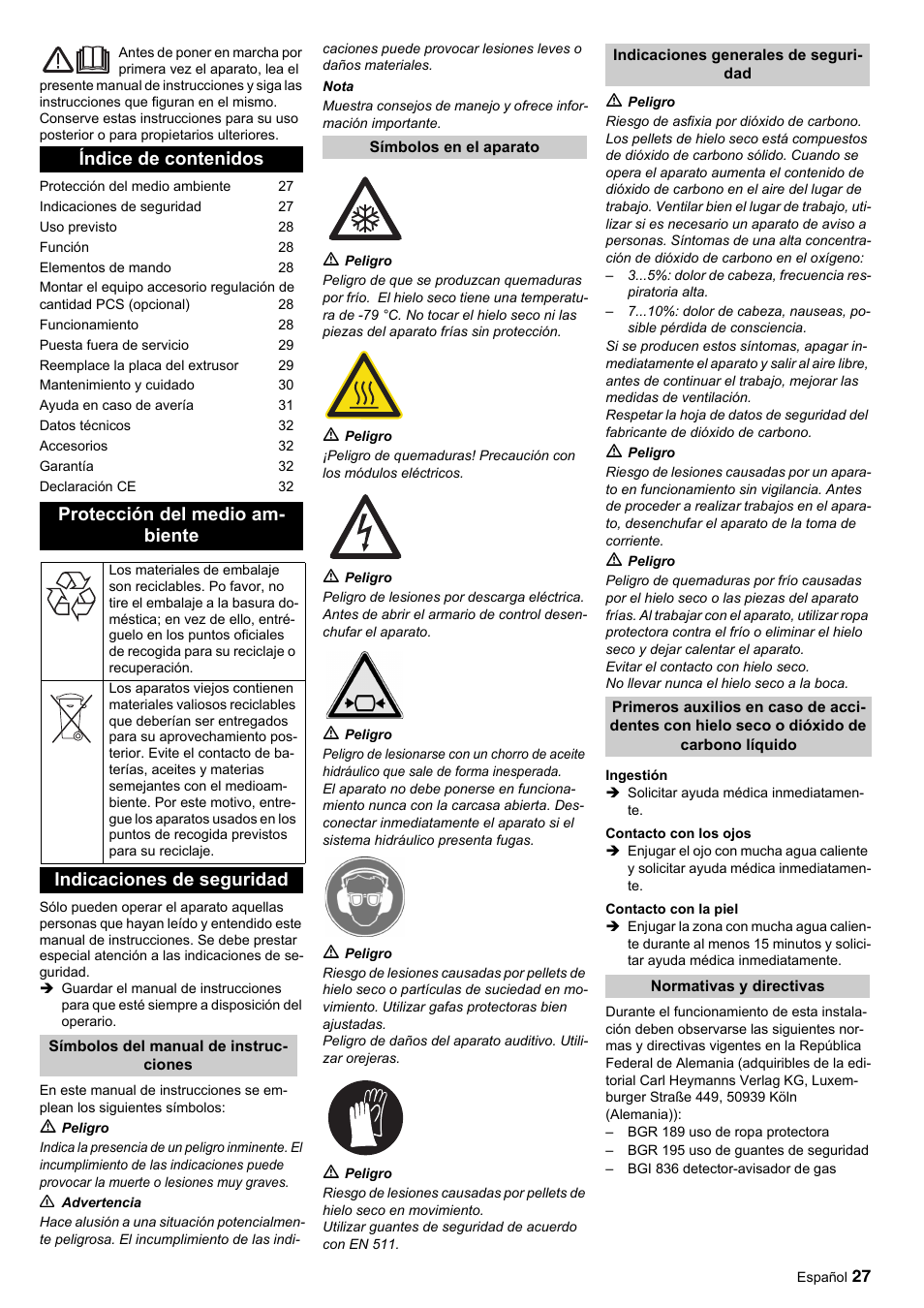 Indicaciones de seguridad | Karcher IP 55 User Manual | Page 27 / 117 |  Original mode