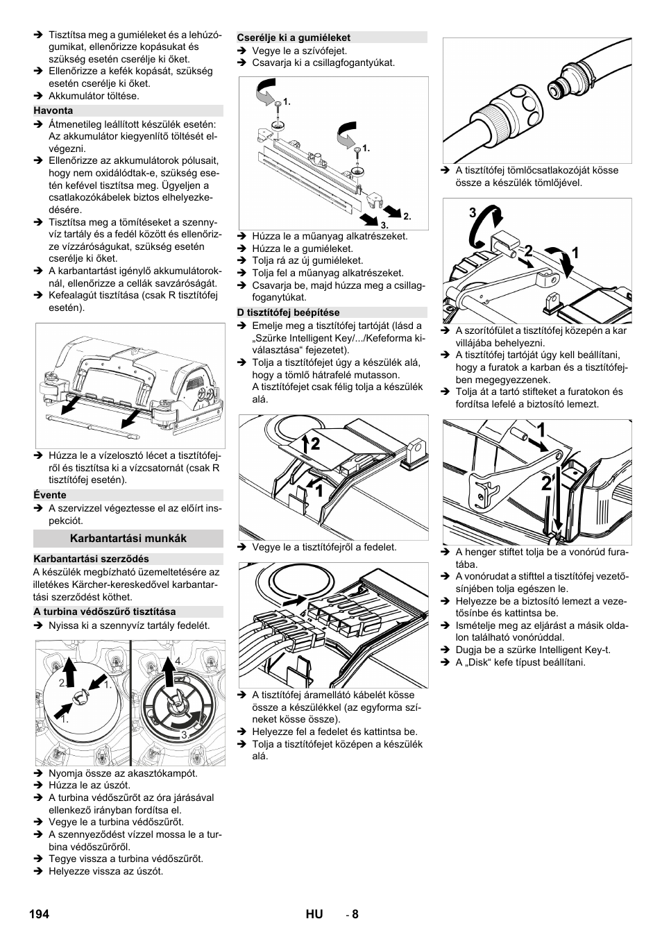 Havonta, Évente, Karbantartási munkák | Karcher B 150 R Bp Dose User Manual  | Page 194 / 376 | Original mode