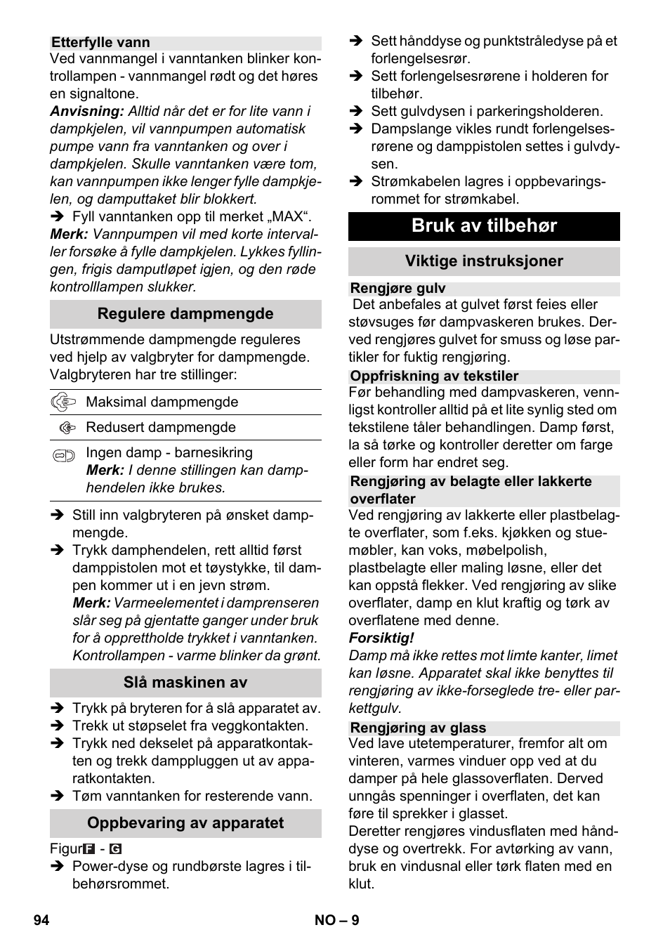 Bruk av tilbehør | Karcher SC 4-100 CB User Manual | Page 94 / 314 |  Original mode