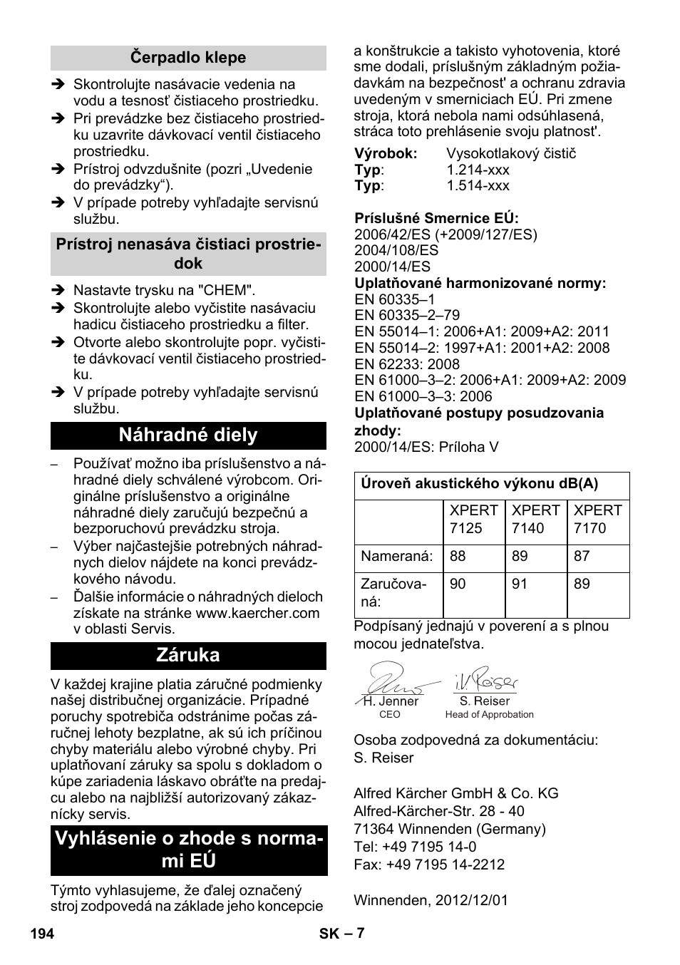 Karcher Xpert HD 7140 X User Manual | Page 194 / 276 | Original mode | Also  for: Xpert HD 7125, Xpert HD 7170, Xpert HD 7140, Xpert HD 7125 X