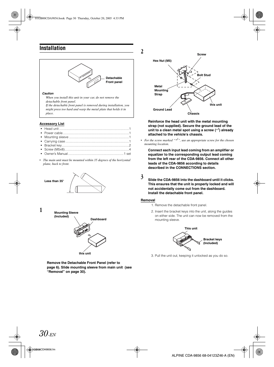 Installation | Alpine CDA-9856 User Manual | Page 32 / 103 | Original mode