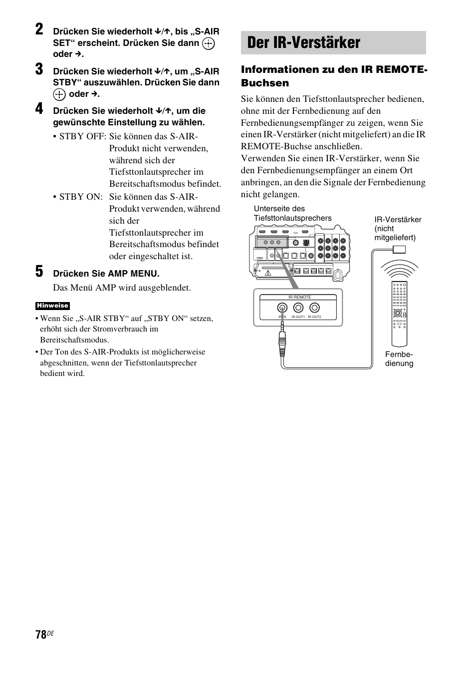 Der ir-verstärker | Sony HT-IS100 User Manual | Page 78 / 256 | Original  mode