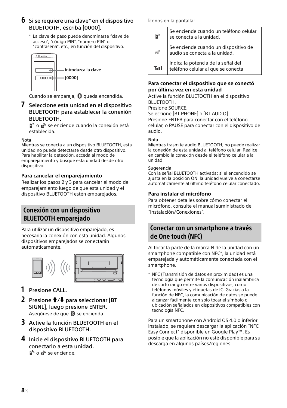 Conexión con un dispositivo bluetooth emparejado | Sony XSP-N1BT User Manual  | Page 68 / 96 | Original mode
