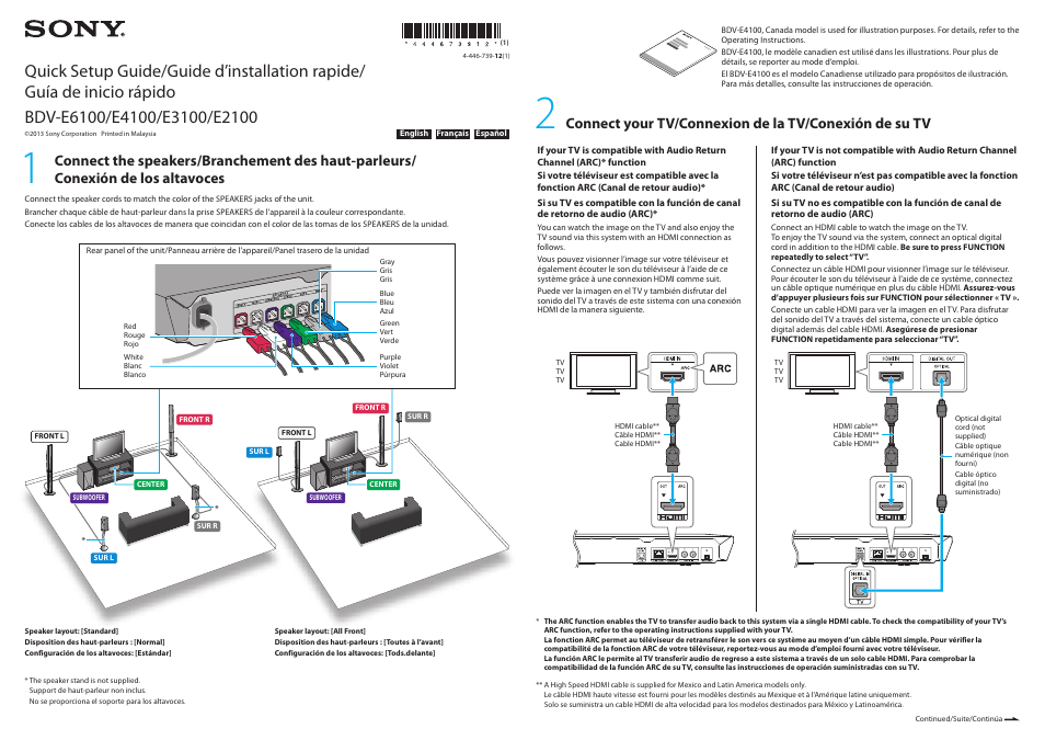 Sony BDV-E3100 User Manual | 2 pages | Original mode | Also for: BDV-E2100
