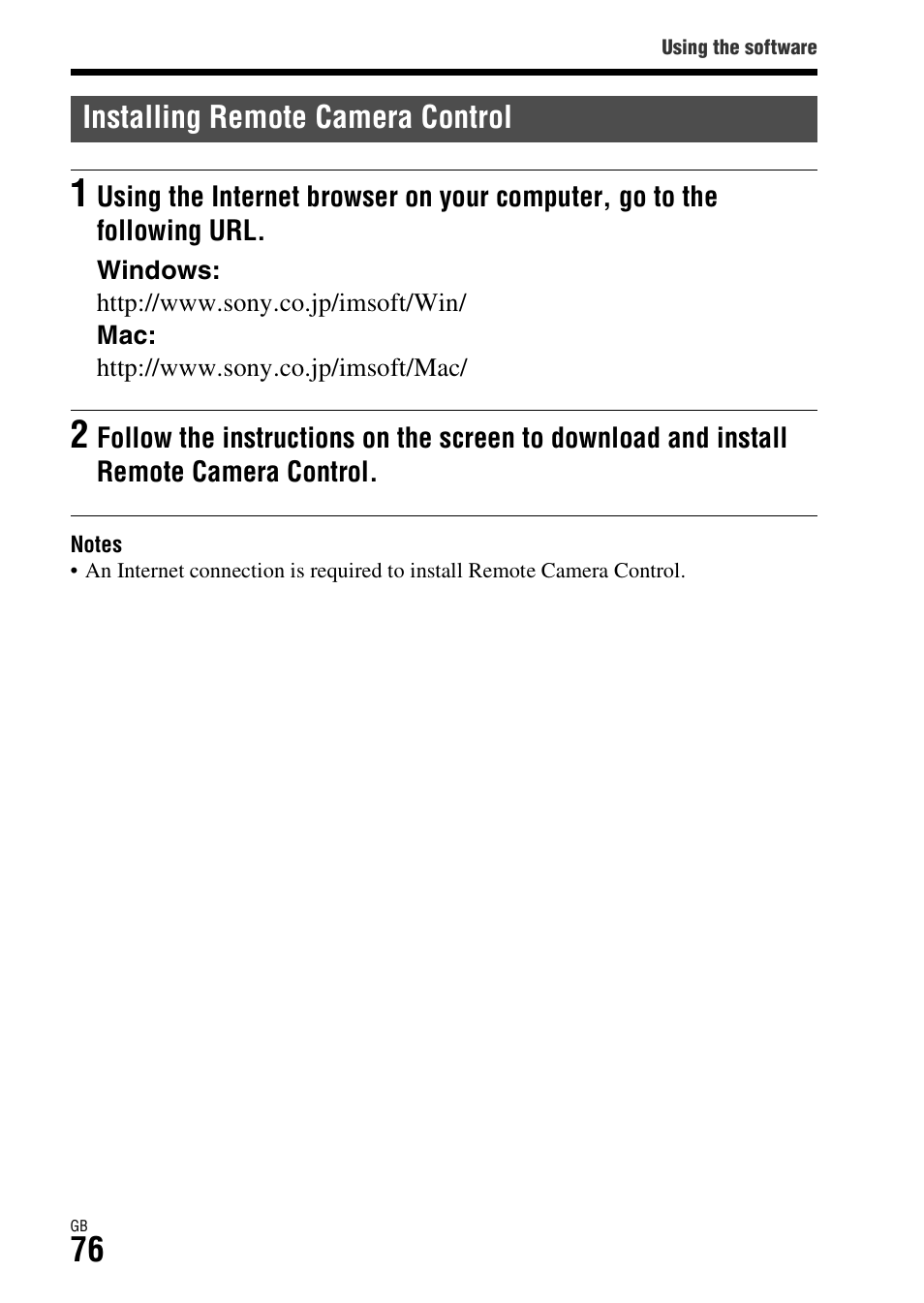 Installing remote camera control | Sony ILCA-77M2Q User Manual | Page 76 /  92