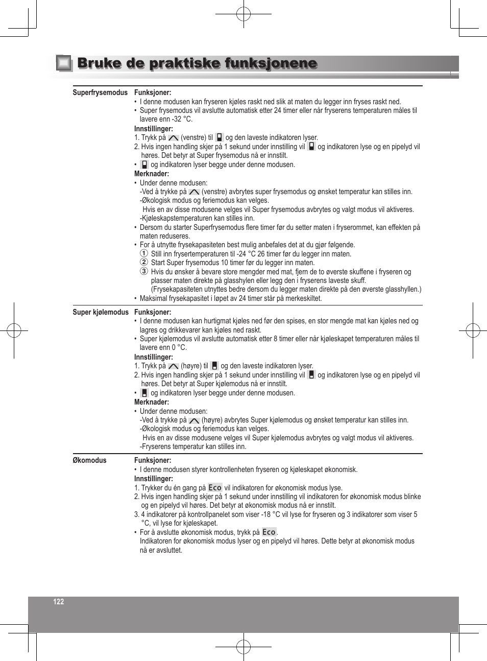 Bruke de praktiske funksjonene | Panasonic NRB32SW1 User Manual | Page 122  / 180