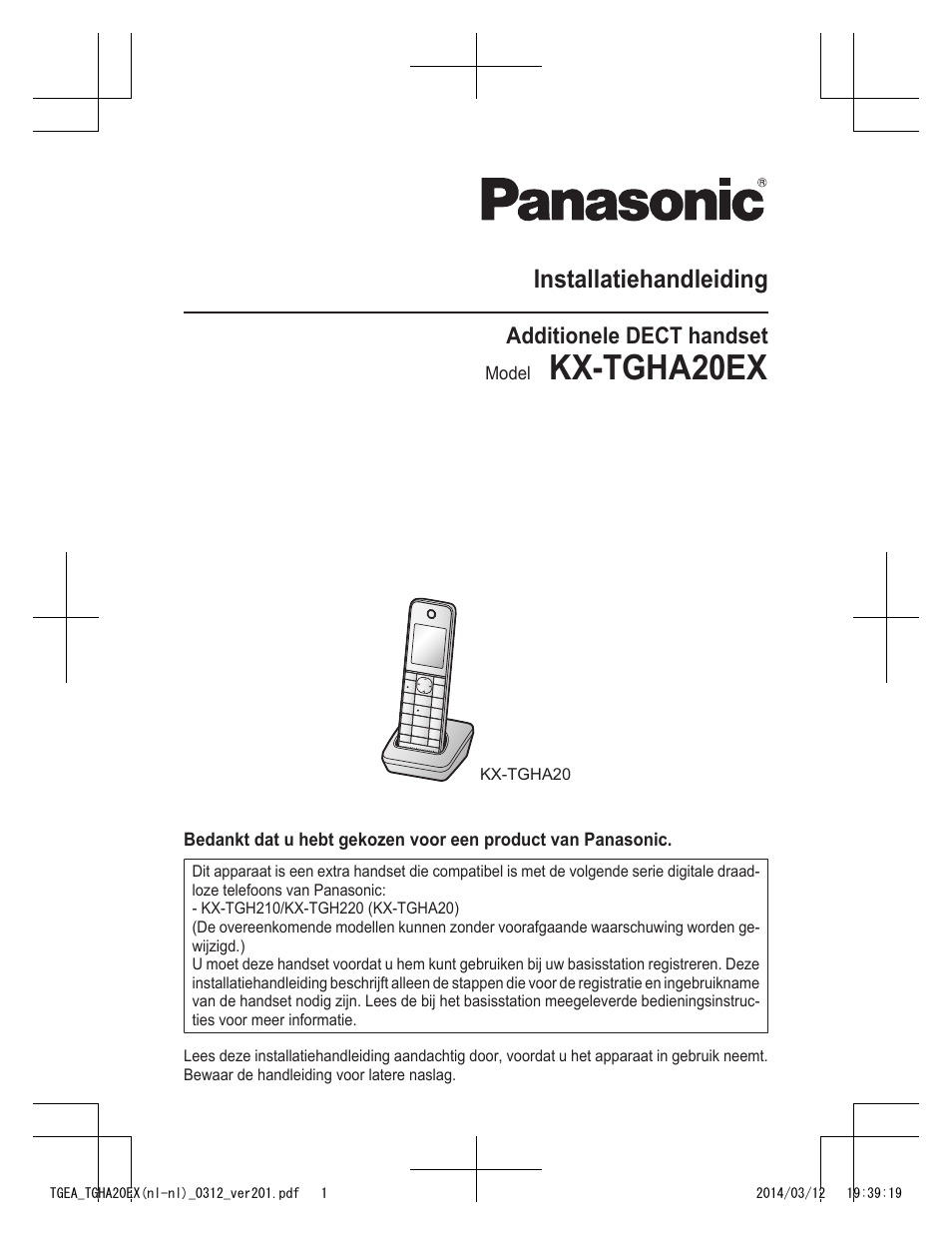 Kx-tgha20ex, Installatiehandleiding, Additionele dect handset