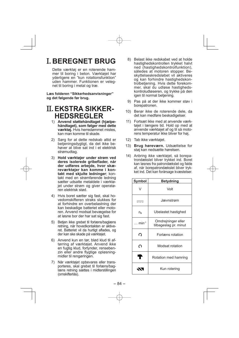 Beregnet brug, Ekstra sikker- hedsregler | Panasonic EY7880 User Manual |  Page 84 / 160