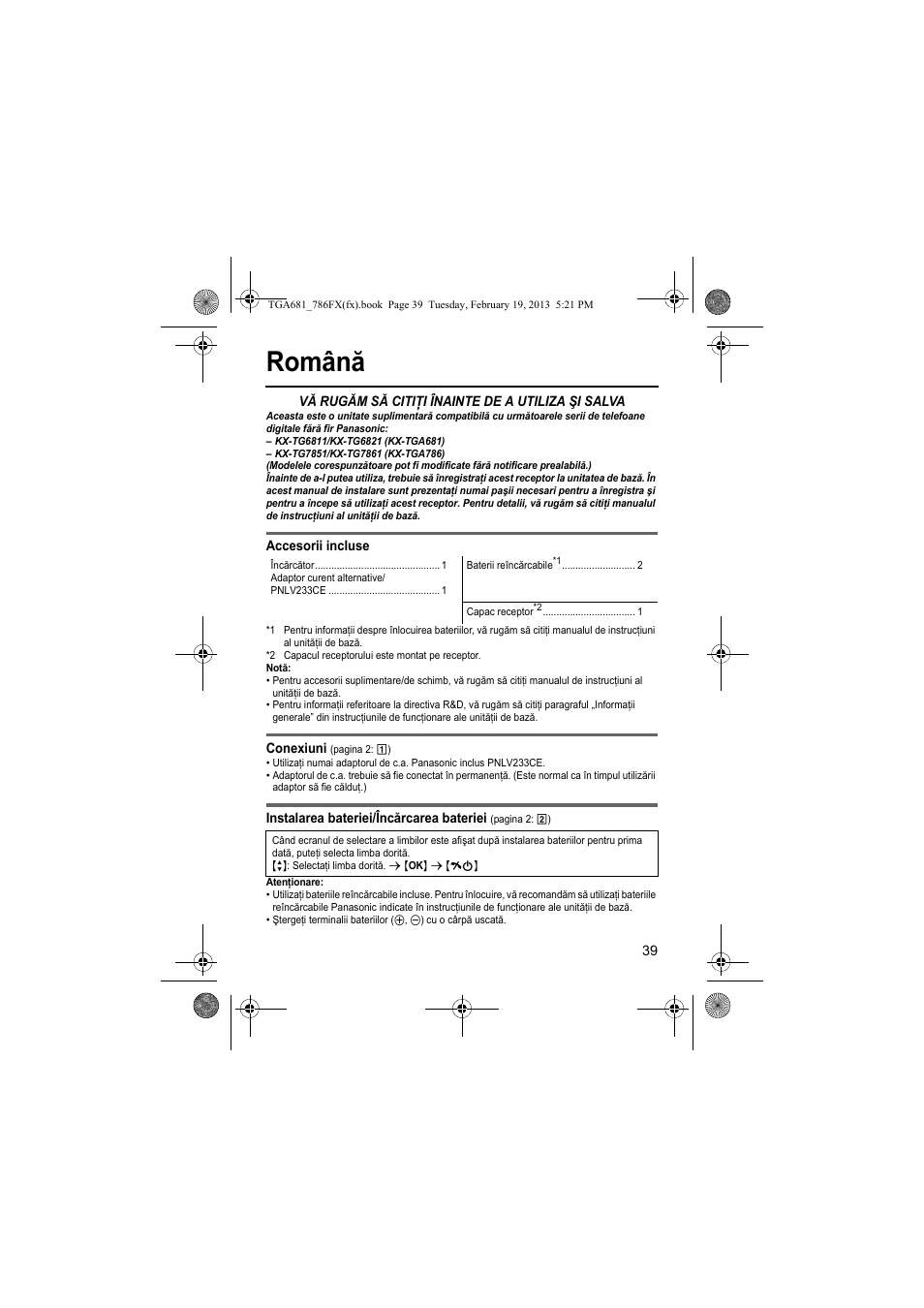 Română | Panasonic KXTGA681FX User Manual | Page 39 / 76 | Original mode