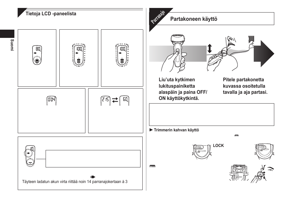Parranajo, Partakoneen käyttö | Panasonic ESLA63 User Manual | Page 66 / 108