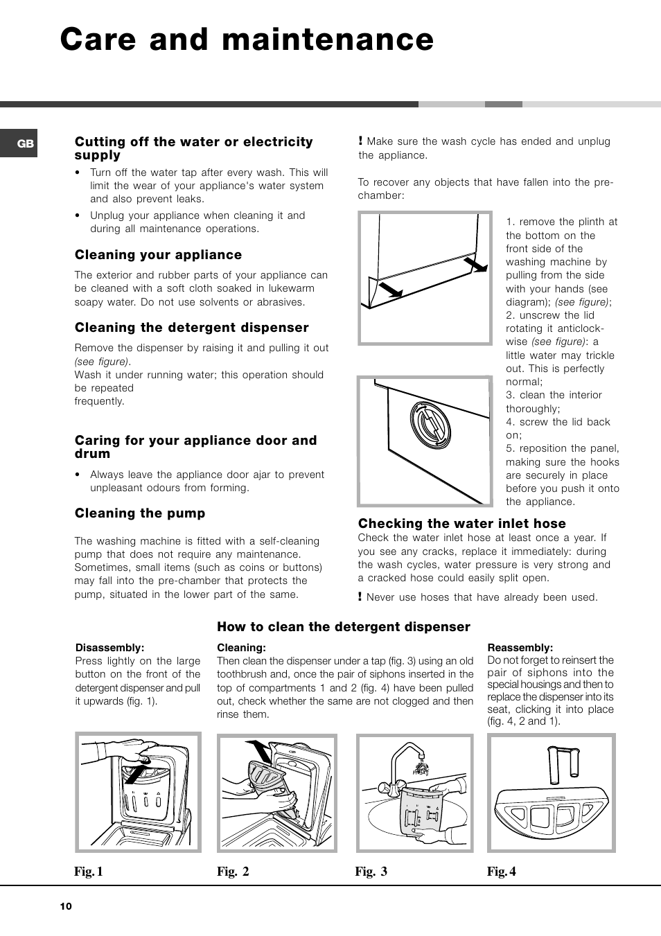 Care and maintenance | Ariston WASHING MACHINE AVTL 104 User Manual | Page  10 / 72 | Original mode