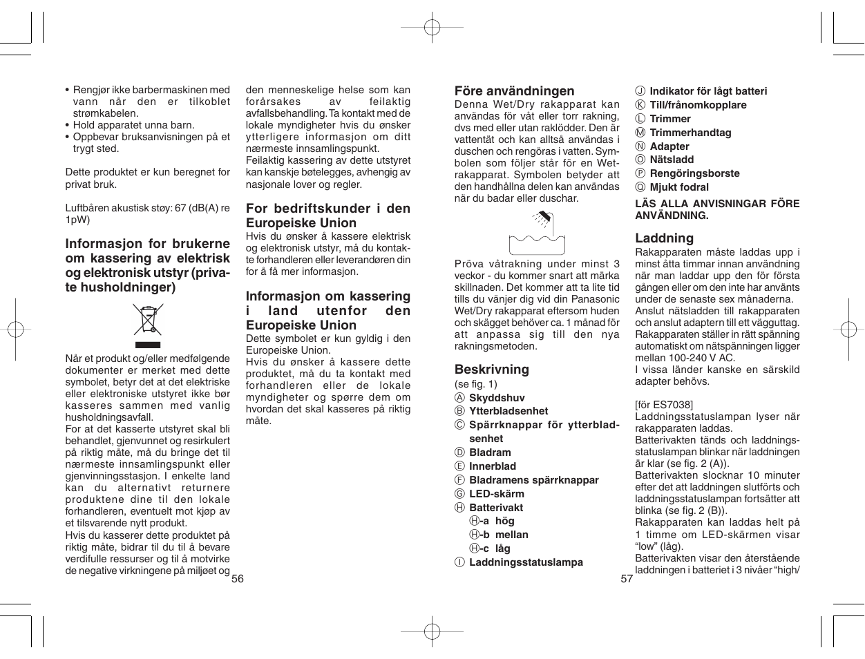 Panasonic ES7036 User Manual | Page 29 / 55 | Also for: ES7038