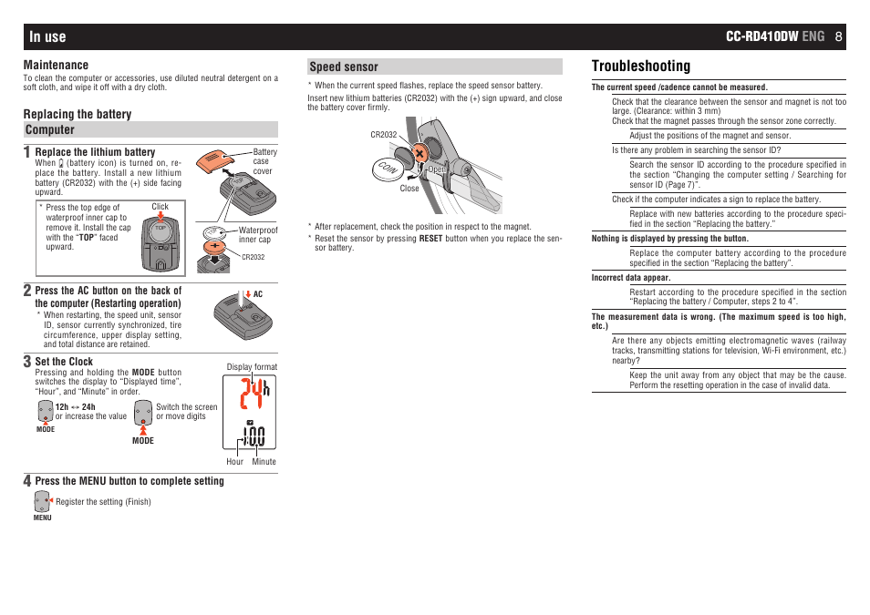 Troubleshooting, Cc-rd410dw eng 8 | CatEye CC-RD410DW [Strada Digital  Wireless] User Manual | Page 8 / 9 | Original mode